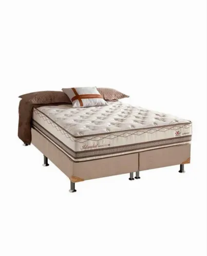 Kit Cama Box com Colchão Queen Istambul Pillow Top Molas Maxspring Malha Bege