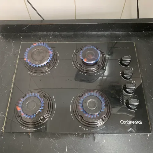 Fogão 4 bocas cooktop Continental preto de vidro temperado