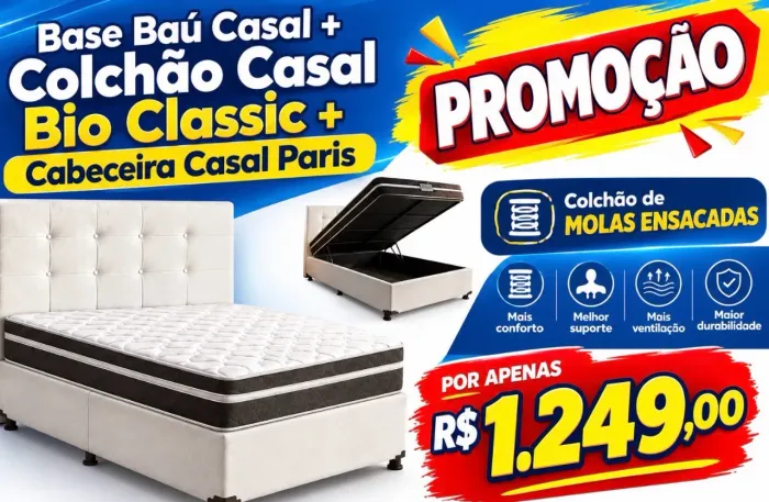 Box baú casal+ colchão molas ensacadas +cabeceira / promoção / pronta entrega