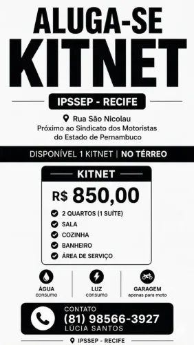 Aluga-se kitnet de 2 quartos no IPSEP