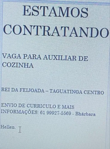 Vaga de emprego auxiliar de cozinha - Taguatinga centro 