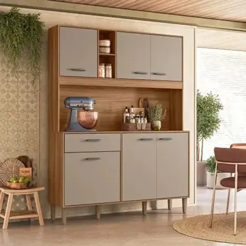 Cozinha Compacta Erva Doce 140 6 Portas 1 Gaveta Ipê/Fendy - Nicioli - Multi Móveis