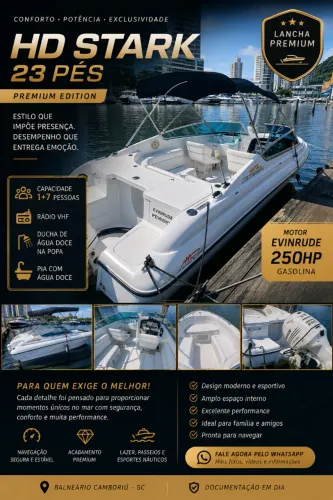 Lancha hd stark 23 pes Motor  250 hp