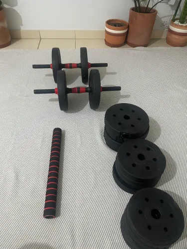 Conjunto de pesos e barras academia 