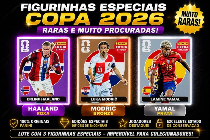 RARAS! Yamal Prata, Haaland Roxa e Modric Bronze - Copa 2026 Panini