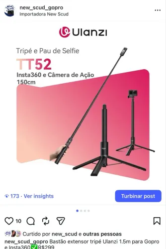 Bastão extensor tripé Ulanzi 1.5m para Gopro e Insta360