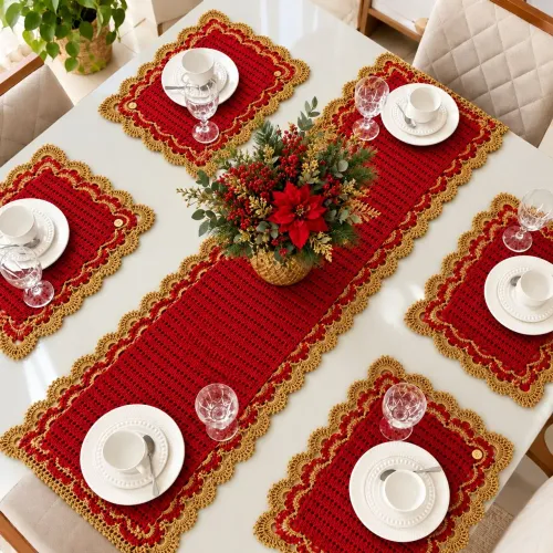 Jogo americano de Natal com trilho de mesa Crochê Glamour, Natal, Ano Novo