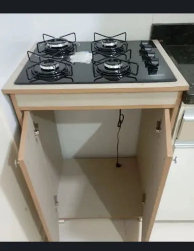 Cooktop italiana 4 bocas vidro temperado + balcão armário de duas portas