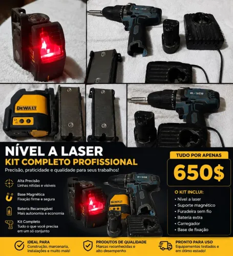 Parafusadeira e nível a laser