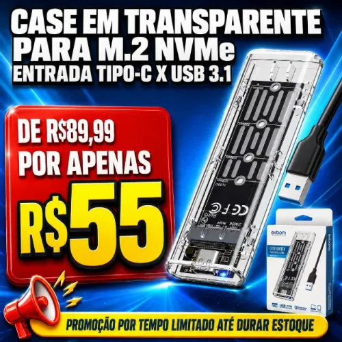 Case Transparente para SSD M2 NVMe Tipo-C / USB 3.1