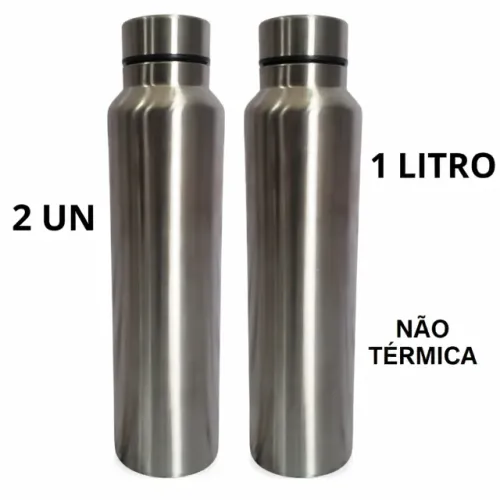 GARRAFA INOX 1 LITRO. 2 UNIDADES. NÃO TÉRMICA.