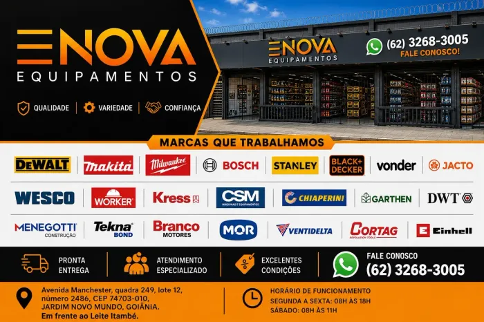 Andaimes, plataformas, guinchos, furadeiras, Parafusadeiras, motores, serras, escadas