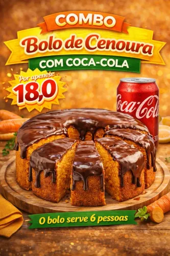COMBO BOLO DE CENOURA+COCA COLA