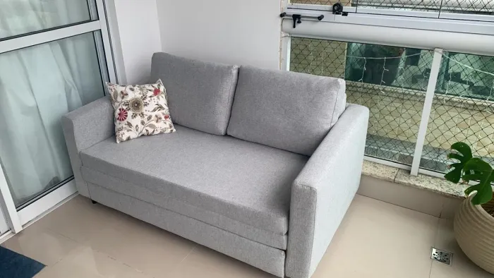 Sofá-cama Casal, 2 Lugares, Linho Cinza Liso