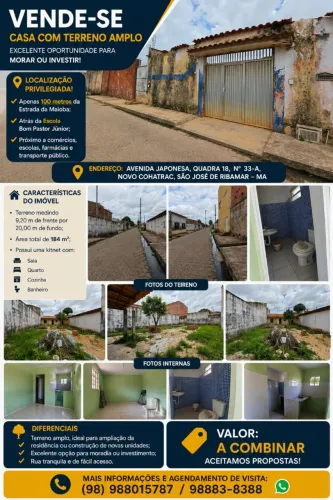 VENDE-SE CASA COM TERRENO AMPLO - R$ 90.000