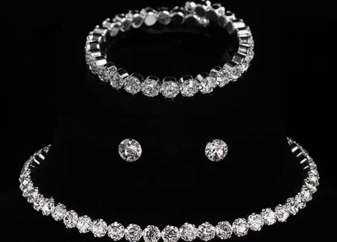 Conjunto Colar Brinco Pulseira Cristal Luxo Feminino Festa Casamento riviera