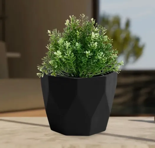 Kit Vaso Cachepot Facetado De Flor Decorativo Moderno Jardim Branco Facetado