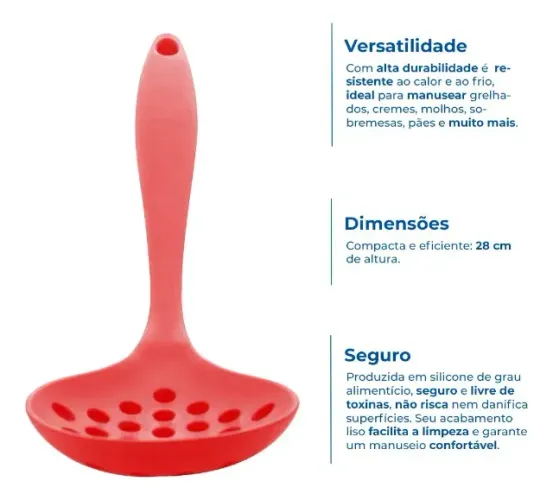 Escumadeira Silicone 28cm Ideal Para Panelas Antiaderentes