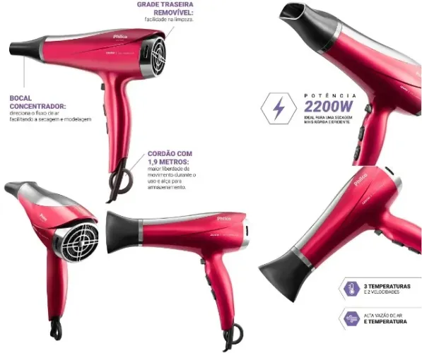 Secador de Cabelos Philco Bivolt 2200W PSC2300 Potência, Tecnologia e Design Premium