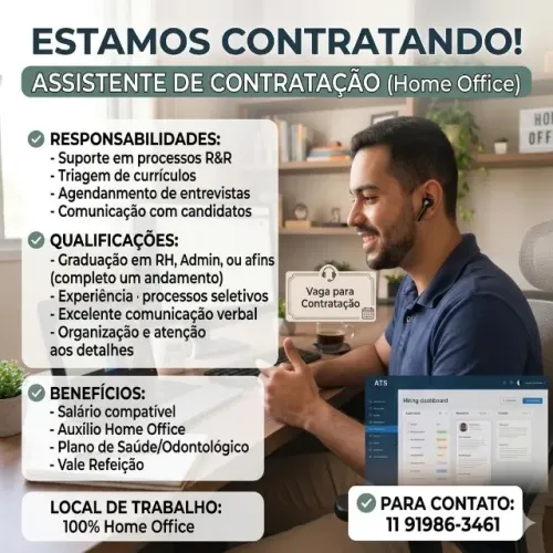 ? OPORTUNIDADE: Assistente de Contratação (100% Home Office)