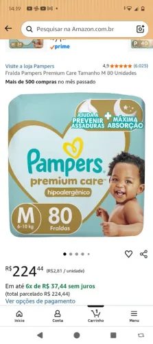 Fralda Pampers Premium Care M 80un