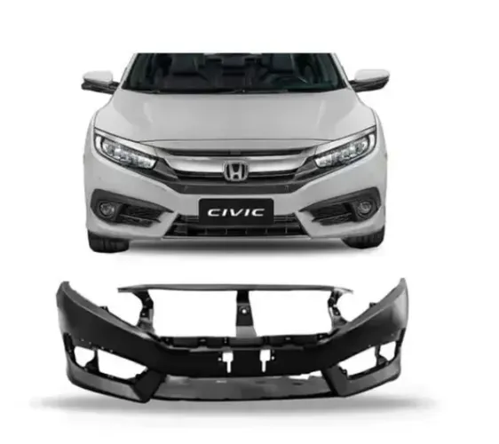 Parachoque Dianteiro Honda Civic 2017 à 2019 - Furo Farol Auxiliar - Preto Liso - TYG