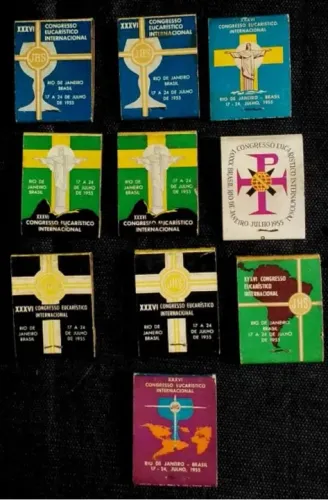 10 CAIXAS DE FÓSFORO ANTIGAS- XXXVI CONGRESSO EUCARÍSTICO INTERNACIONAL - 1955 -