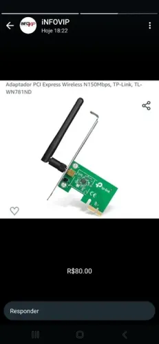 Placa de rede pci-ex wifi tplink 150mbps wn781nd