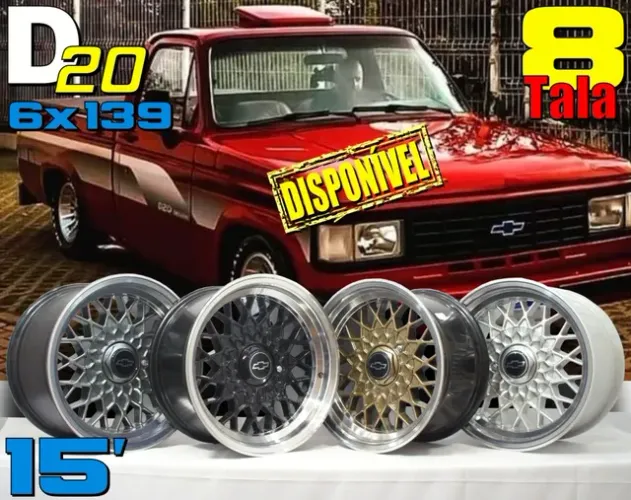 Roda aro 15 Bbs Chevrolet D20 preta com borda diamantada jogo novo