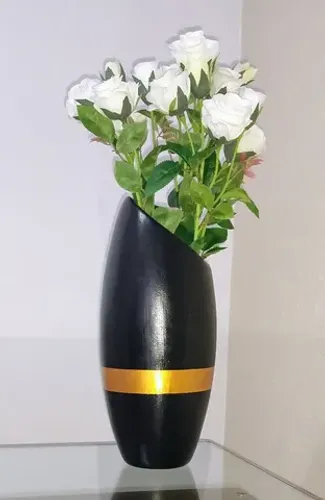 Vaso cerâmica decorativo, pintura estilo moderno com detalhe dourado