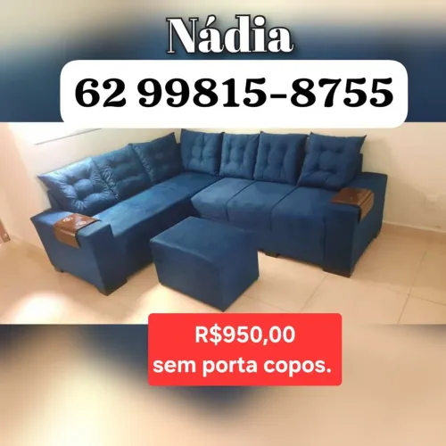 Sofá azul de 6 lugares com puff ,,,, 6 lugares 