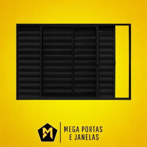 Veneziana Três folhas Alumínio Preto - Linha 20 (Completa)