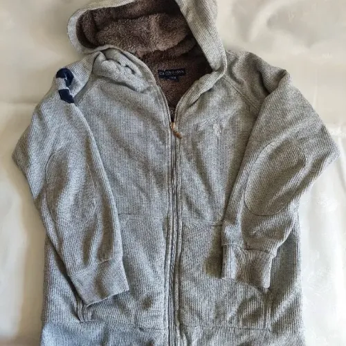 Blusão Infantil c/Capuz e Zíper Frontal Marca US Polo Assn Cinza Claro Tam 10/12