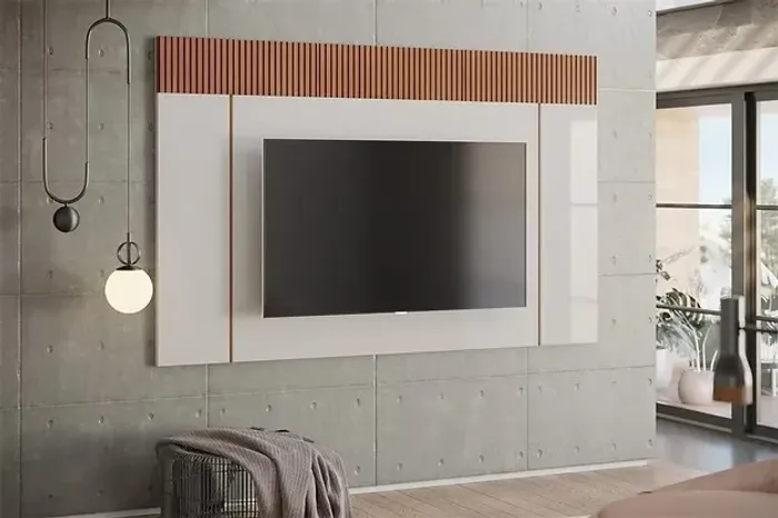 Painel Para Tv 75 Polegadas Com Led 2.1 Off White/Tauari Rippas - Montagem Grátis 