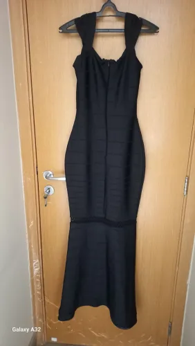 Vestido Festa Preto longo Sereia 