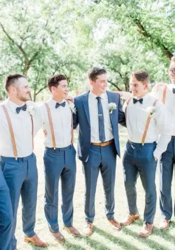 Conjunto de terno slim azul para casamento