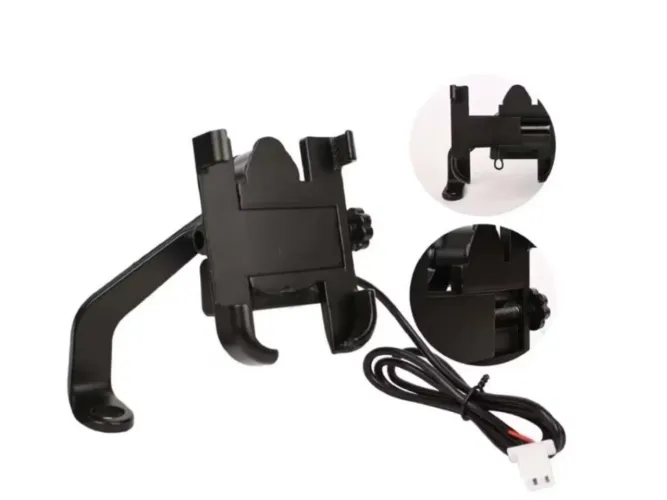 Suporte para Celular de alumínio com carregador para Retrovisor de moto