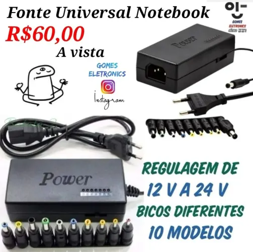 Fonte Universal Notebook - Regulagem 12V a 24V - R$60,00 Loja fisica