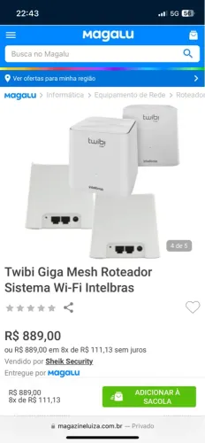 Twibi Giga Mesh Roteador Sistema Wi-Fi Intelbras