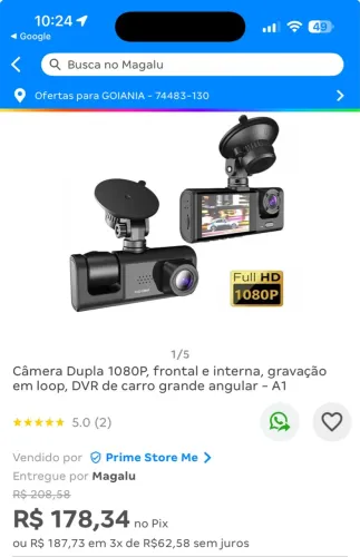 Câmera Dupla 1080P, frontal e interna - DVR para carro