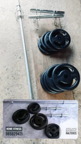 Kit para treino 32 kg de Anilhas e três barras com presilhas