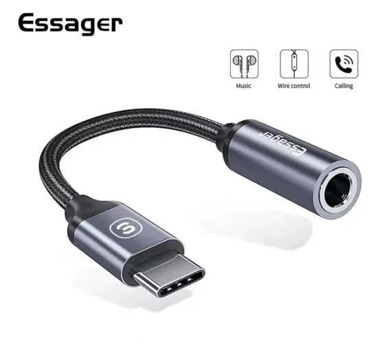 Adaptador de áudio Essager Tipo C para auxiliar 