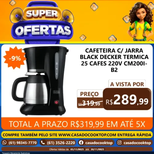 CAFETEIRA C/ JARRA BLACK DECKER TERMICA 25 CAFES 220V CM200I-B2