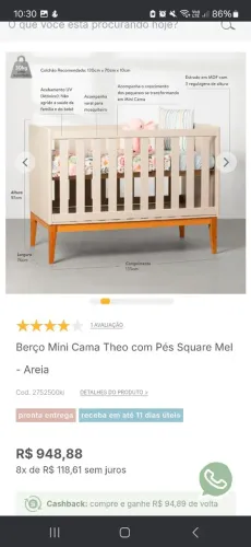 Berço Mini Cama com colchão (vira caminha)