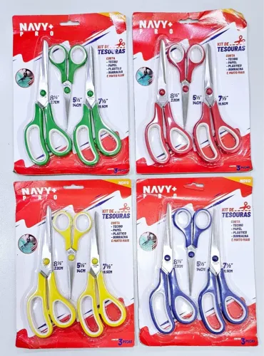 Tesoura escolar Navy+ Pro - Kit com 3 unidades
