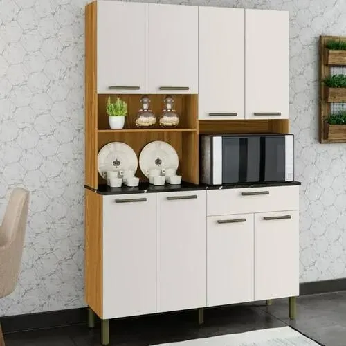 Armário de Cozinha Compacta Tannat 8 Portas 1 Gaveta 100% Mdf Gold - Montagem Grátis 