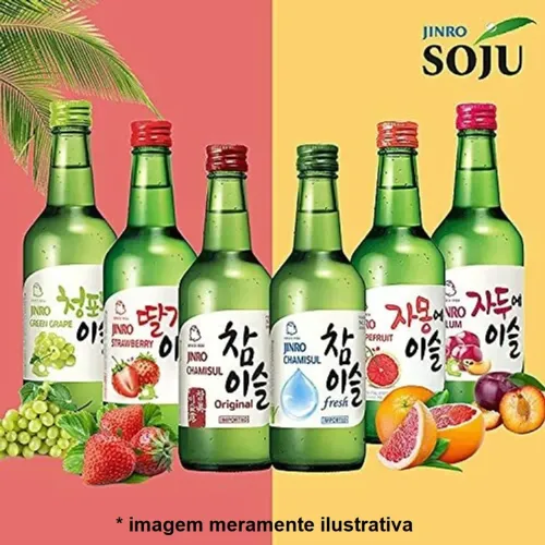 Caixa de Soju Importado Chum-Churum, Lotte, Jinro, Chamisl Original 360mL - 20 Garrafas