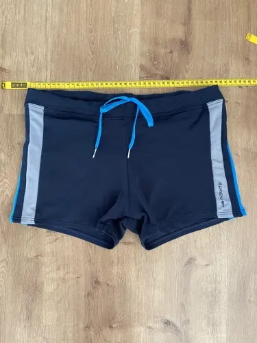 Short natação tam G azul marinho faixa azul claro Nabaiji