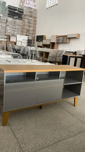 Bancada Tauros Para Tv Aé 55 Polegadas Freijó/Cinza Perolizado - Montagem Grátis