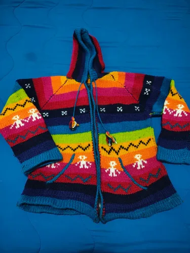 Casaco de lã de Bariloche colorido com capuz - Estilo étnico